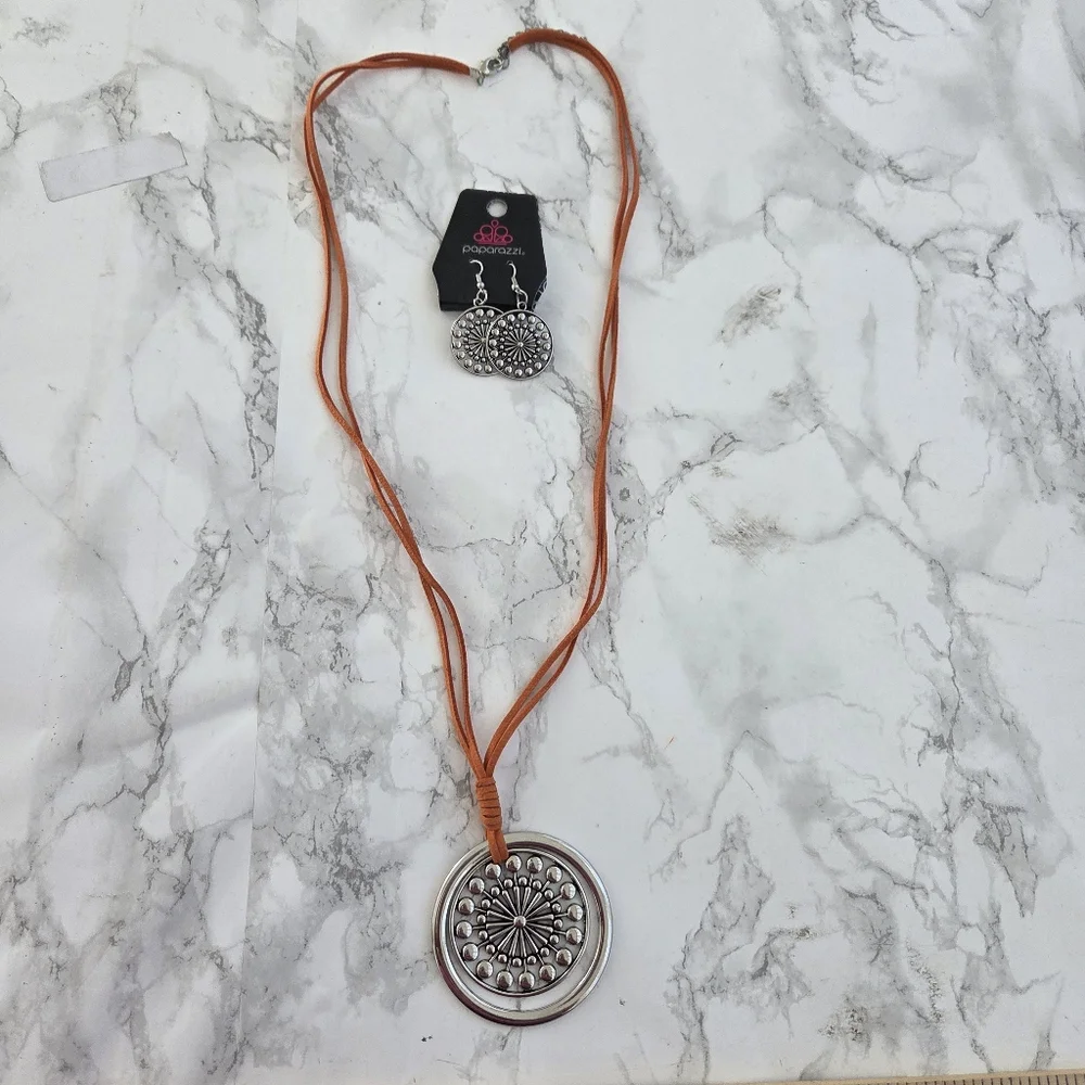 Paparazzi One Mandala Show Orange Necklace And Earrings Jewelry Piece